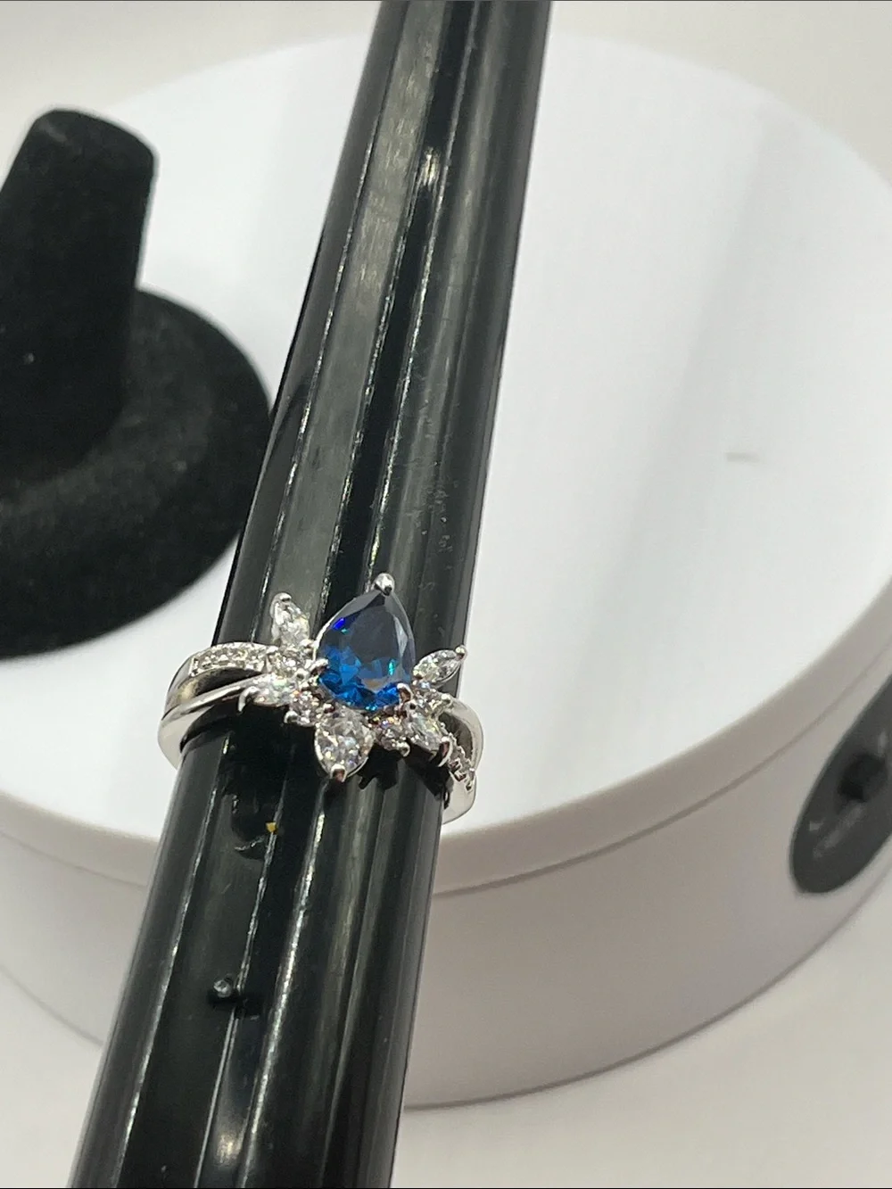 Bomb Party Blue Teardrop Halo Ring  10